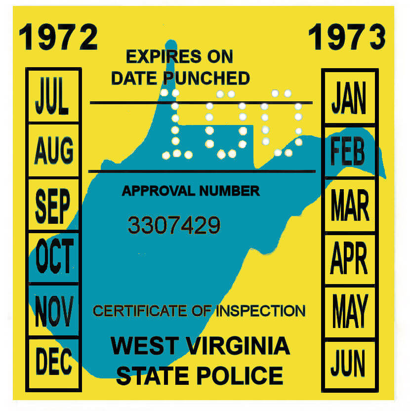 Modal Additional Images for 1972-73 West Virginia INSPECTION Sticker